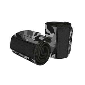 Black Camo Weightlifting Wrist Wraps – Grey Camouflage Gym Wrist Support Straps