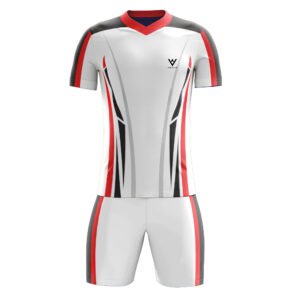 White Custom Athletic Sports Kit & Soccer Jersey | Red & Black Accents | Noor Al Sakb