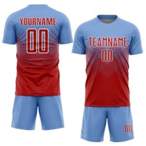 Custom Light Blue & Red Soccer Jersey Set – Personalized Team Name & Number Sports Uniform