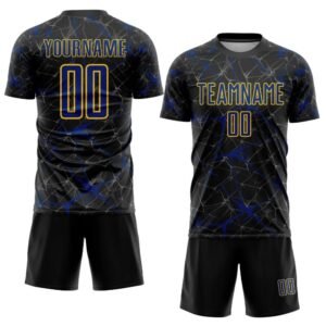 Custom Sports Jersey Uniform Set | Personalized Team Name & Number Athletic Shirt & Shorts - Black & Royal Blue Lightning Graphic