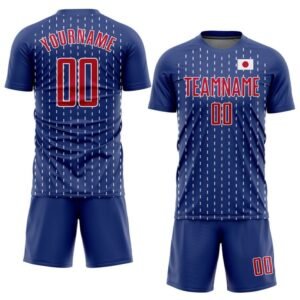 Custom Japan Soccer Jersey Uniform Set | Personalized Team Name & Number Navy Blue Shirt & Shorts - Vertical Dashed Pattern