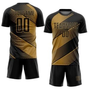 Custom Sports Jersey Uniform Set | Personalized Team Name & Number Black & Gold Athletic Shirt & Shorts - Geometric Slash Graphic