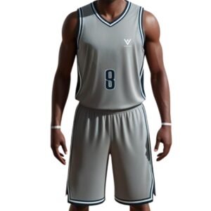 Premium Light Grey Basketball Uniform Kit with Navy Trim – Custom Team Gear