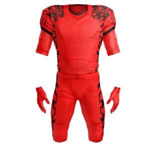 Custom Red Patterned Football Uniform Set | Jersey, Pants & Gloves