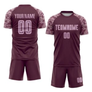 Custom Maroon Digital Camo Soccer Uniform Set - Personalized Jersey & Shorts
