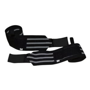 Black and Grey Weightlifting Wrist Wraps – Heavy-Duty Support Straps with L/R Labels