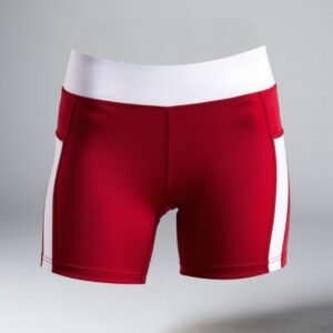Women’s High-Waisted Contrast Side-Stripe Gym Shorts – Red/White