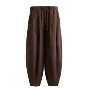 Women's Brown Linen Balloon Pants – Loose Fit Drawstring Harem Trousers