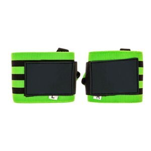 Neon Green & Black Weightlifting Wrist Wraps – Gym Wrist Support Straps (Pair)